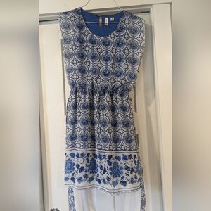 Knee length blue Moroccan print dress